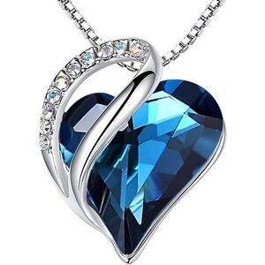 Infinity Love Birthstone Heart Pendant Sapphire Blue Necklace Women Mom Silver